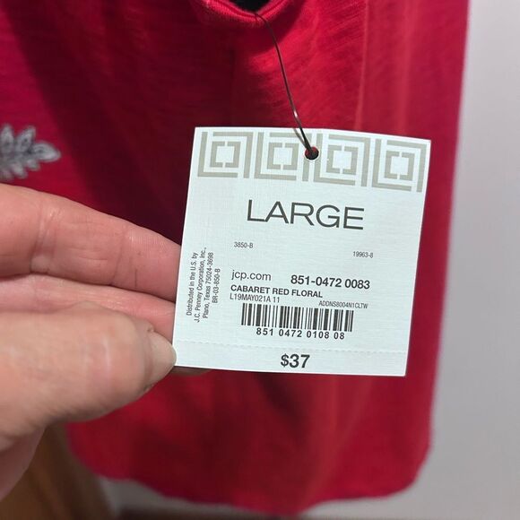 Liz Claiborne Red Floral V-Neck Sleeveless Tie Shoulders Tank Top NEW - Picture 10 of 14